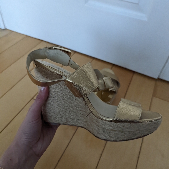 Michael Kors Gold Leather Wedge Sandals - Picture 5 of 5